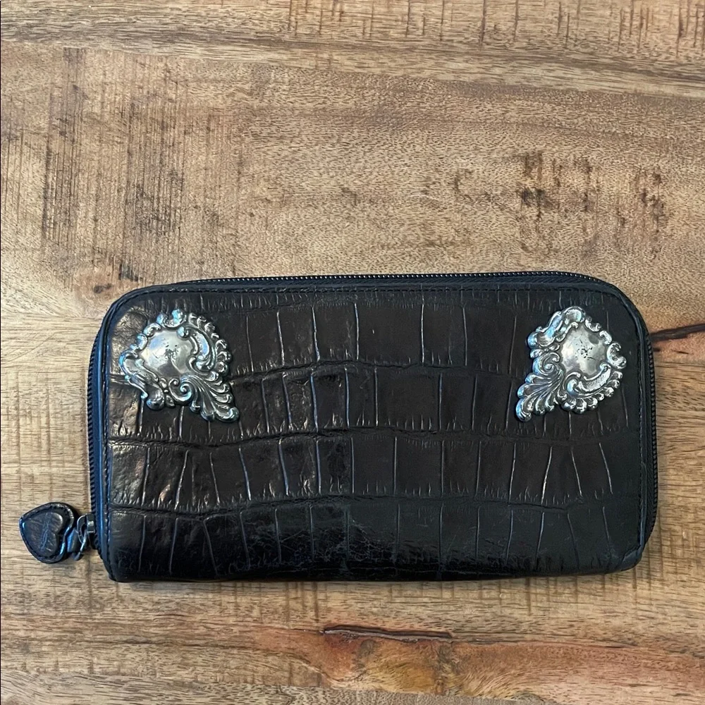 Brighton Zip Around Croc Patterned Wallet Full Size Western Vintage